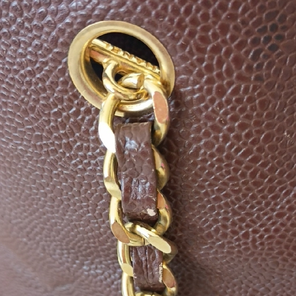 Vintage Chanel Brown Caviar Leather CC Chain Shoulder Bag Authentic - Picture 7 of 15